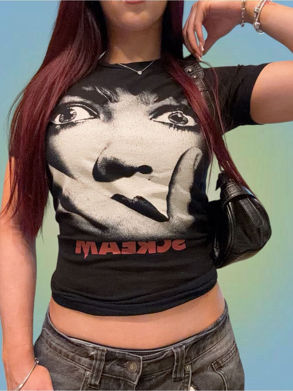 Black Scream Graphic Short Sleeve Tee with Face Print